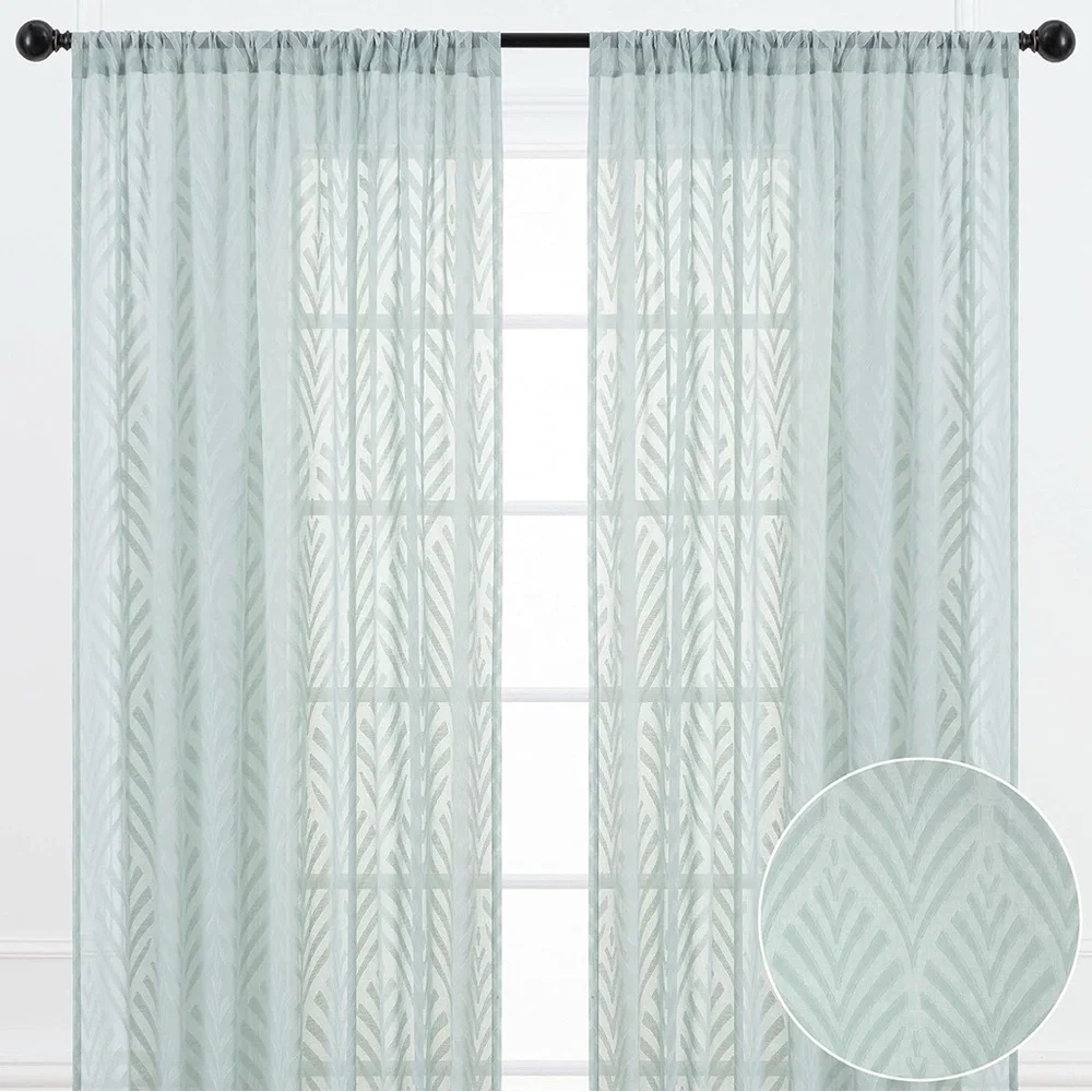 Chanasya Premium Leaf Voile Sheer Curtains‎ 2-Panel Light Filtering 52 x 84 Sage